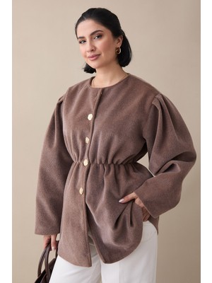 inStyle Beli Lastikli Astarlı Kaşe Sütlü Kahve Kaban