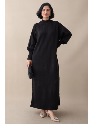 inStyle Uzun Balon Kol Siyah Triko Elbise