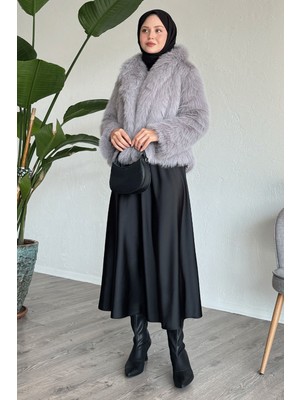 inStyle Astarlı Kısa Gri Kürk