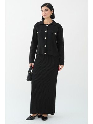 inStyle Ceketli Elbiseli Siyah Triko Takım