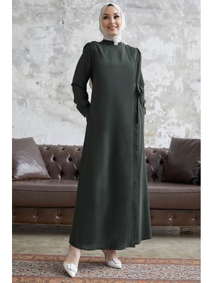 inStyle Davies Yandan Düğmeli Kuşaklı Haki Ferace