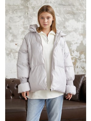 inStyle Monika Kolları Büzgülü Kısa Mont - Beyaz