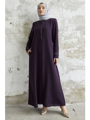 inStyle Sarmal Taş Detaylı Petek Mürdüm Ferace