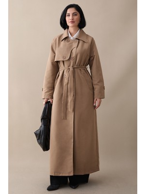 inStyle Kapak Detay Uzun Astarlı Bej Trençkot