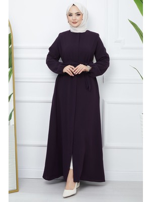 inStyle Kemerli Petek Kumaş Mürdüm Ferace