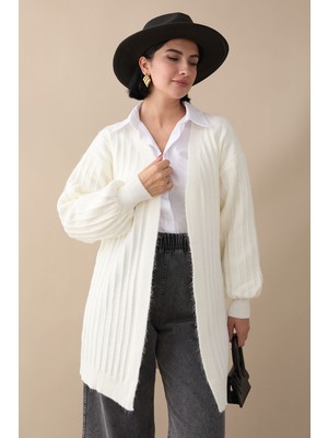 inStyle Peluş Fitilli Beyaz Triko Hırka