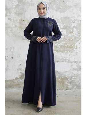 inStyle Kolu Çiçek Taşlı Lacivert Ferace