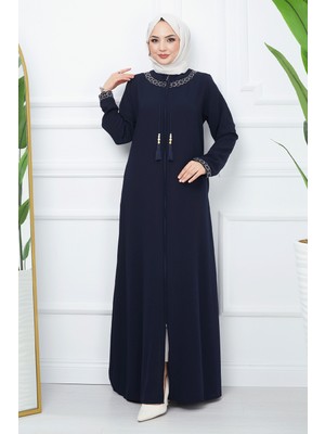 inStyle Nakışlı Model Petek Kumaş Lacivert Ferace