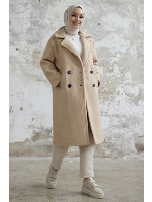 inStyle Malian Düğmeli Peluş Kaban - Bej