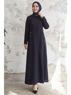 inStyle Elena Beli Detay Kapüşonlu Lacivert Ferace