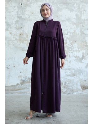 inStyle Arkadan Püskül Detay Büzgü Mürdüm Ferace