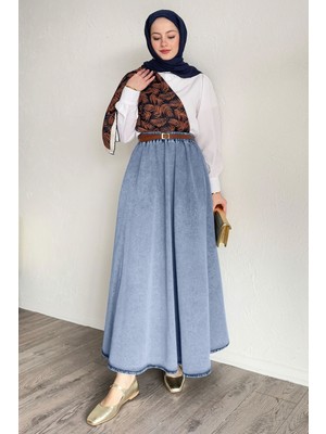 inStyle Beli Lastikli Mavi kot Etek