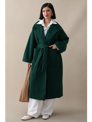 inStyle Kruvaze Geniş Kol Petrol Yeşili Kaşe Kaban