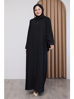 inStyle Sarmal Taş Desenli Siyah Ferace