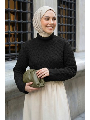 inStyle Örgülü Siyah Balıkçı Yaka Triko Kazak