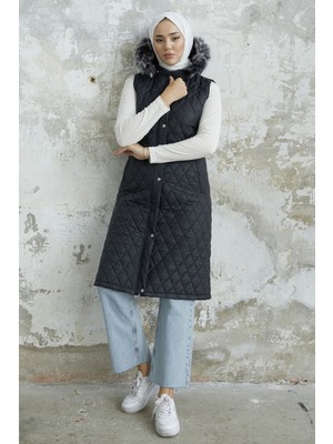 inStyle Volie Kapitone Cepli Yelek - Siyah