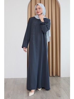 inStyle Parlak Boncuk Taşlı Antrasit Ferace