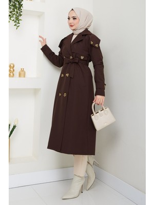 inStyle Omuzları Apolet Detaylı Astarlı Acı Kahve Trençkot