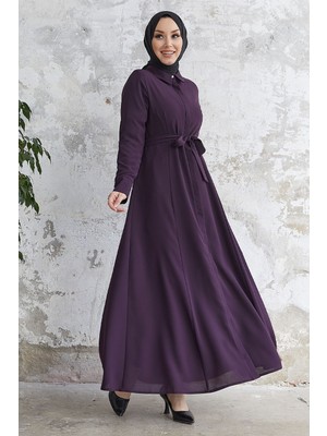 inStyle Emery Kuşaklı Gömlek Yaka Mürdüm Ferace