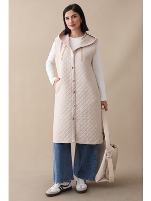 inStyle Kapüşonlu Gold Zincir Bej Kapitone Yelek