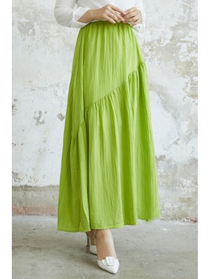 inStyle Arina Biye Detay Gofre Etek - Fıstık Yeşili