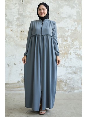 inStyle Arkadan Püskül Detay Büzgü Gri Ferace