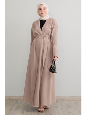 inStyle Boydan Pileli Detay Uzun Bej Abaya
