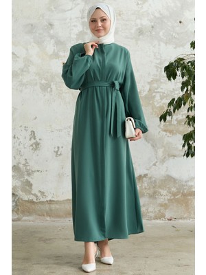 inStyle Kemerli Petek Kumaş Yeşil Ferace