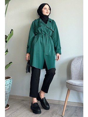 inStyle Kuşaklı Kol Detay Yeşil Scuba Kap