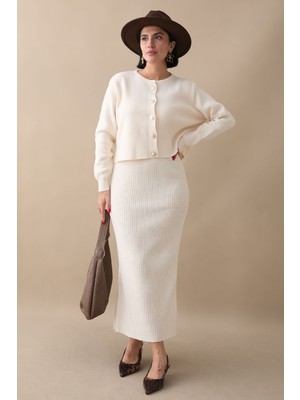 inStyle Hırkalı Fitilli Ikili Beyaz Triko Takım