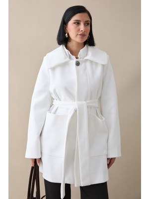 inStyle Düğme Detaylı Astarlı Ekru Kısa Kaban
