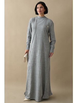 inStyle Broş Detay Yelekli Gri Triko Takım