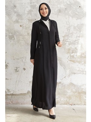 inStyle Elena Beli Detay Kapüşonlu Siyah Ferace