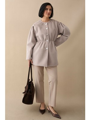 inStyle Beli Lastikli Astarlı Kaşe Taş Kaban