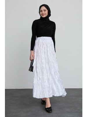 inStyle Incili Saten Kraş Beyaz Etek
