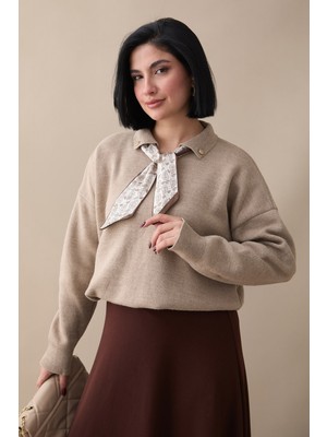 inStyle Fularlı Triko Vizon Tunik