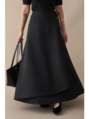 inStyle Yandan Bağlamalı Siyah Scuba Etek