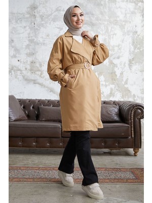 inStyle Kruvaze Halka Detay Salaş Trençkot - Bej