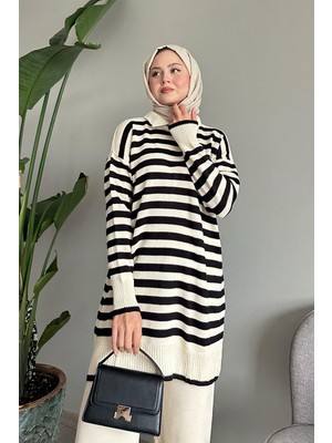 inStyle Gömlek Yaka Şeritli Ekru Triko Takım