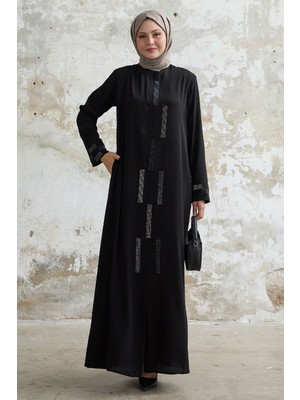 inStyle Gizli Patlı Taşlı Siyah Ferace