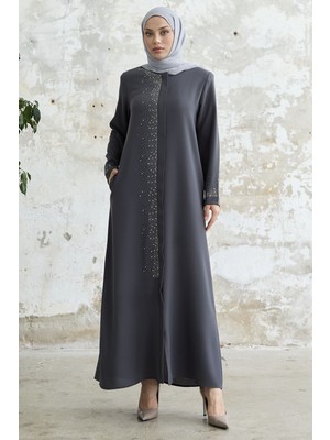 inStyle Sağ Kısmı Taş Işlemeli Antrasit Ferace