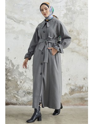 inStyle Blair Yakalı Kuşaklı Kaşe Kaban - Gri