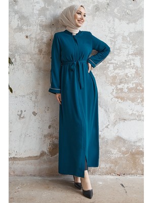 inStyle Salvia Salaş Kol Biye Desenli Petrol Mavisi Ferace