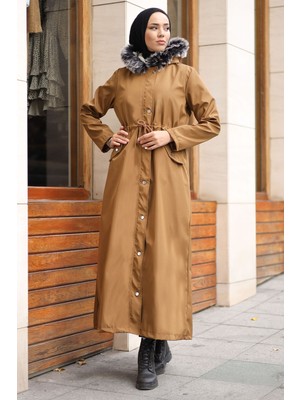 inStyle Kürklü Içi Polar Uzun 2002 Kaban - Kahverengi