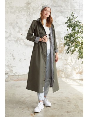 inStyle Çizgi Desen Trençkot - Haki