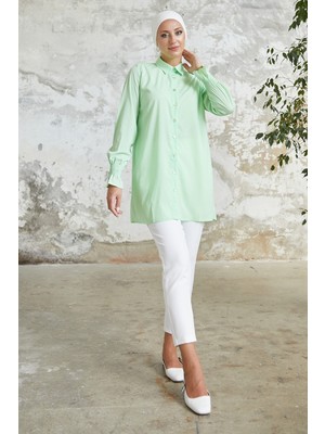 inStyle Reya Kolu Büzgü Gömlek - Su Yeşili