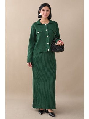inStyle Ceketli Elbiseli Zümrüt Triko Takım