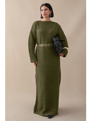 inStyle Ajurlu Haki Triko Elbise