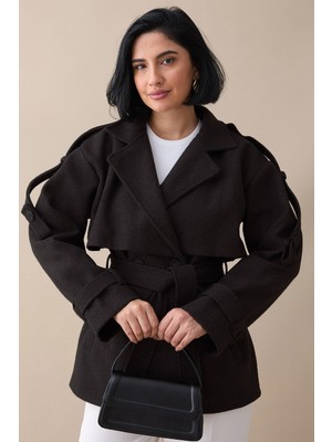 inStyle Kolu Apolet Kaşe Acı Kahve Kısa Kaban