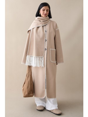 inStyle Atkılı Cepli Kaşe Uzun Açık Bej Ceket